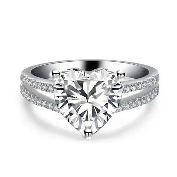 Sweet Pure CZ Double Layer Diamonds Lovely Heart Rings for Women, P1123 - Picture 1 of 6